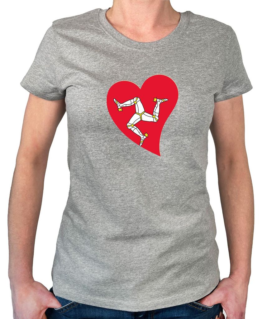 Huuraa Damen T-Shirt Isle of Man Flagge Herz XL Sport Grey Bio Baumwolle Fairtrade Damenshirt Geschenkidee