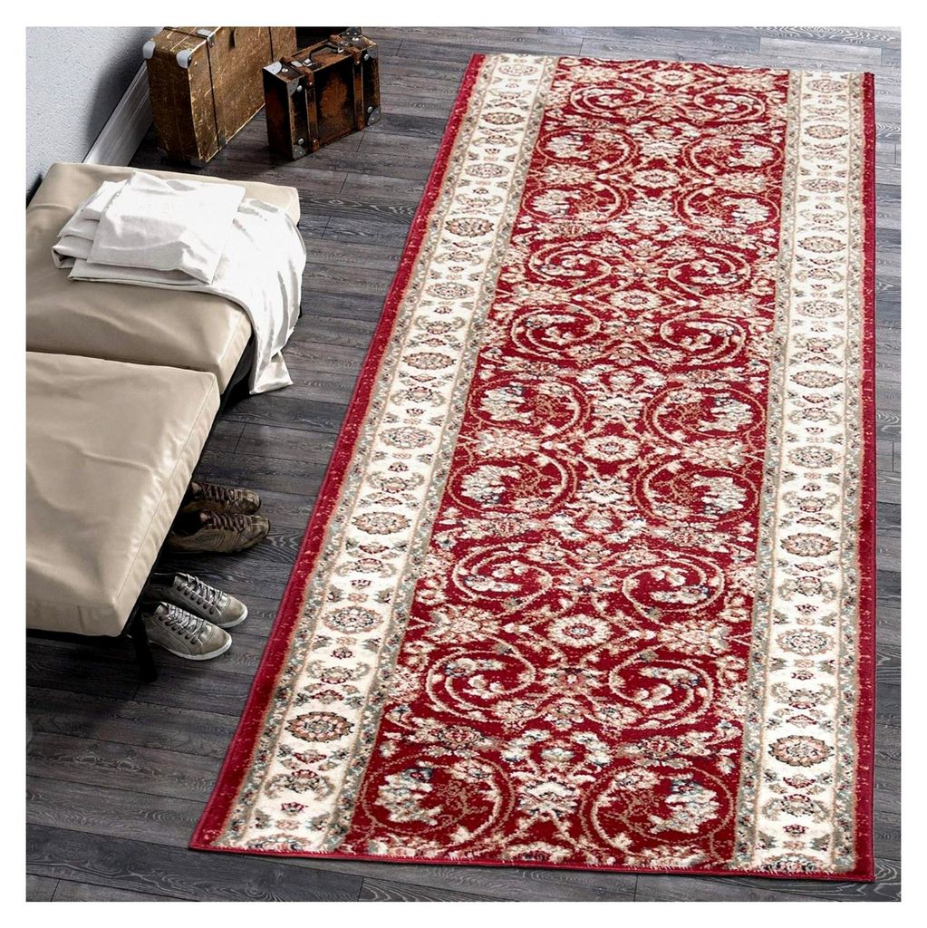 Blumen Teppichläufer für Flur - Orientalischer Kurzflor Teppichläufer - Weich - Flurläufer für Wohnzimmer und Schlafzimmer - Rot Burgund 1-70 ...