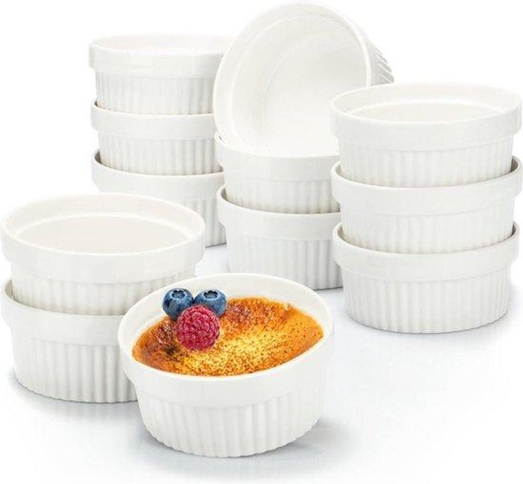 Keramische Soufflé- und Dessertformen - Creme Brulee Schalen - 12 Stück - 270 ml Fassungsvermögen - weiß