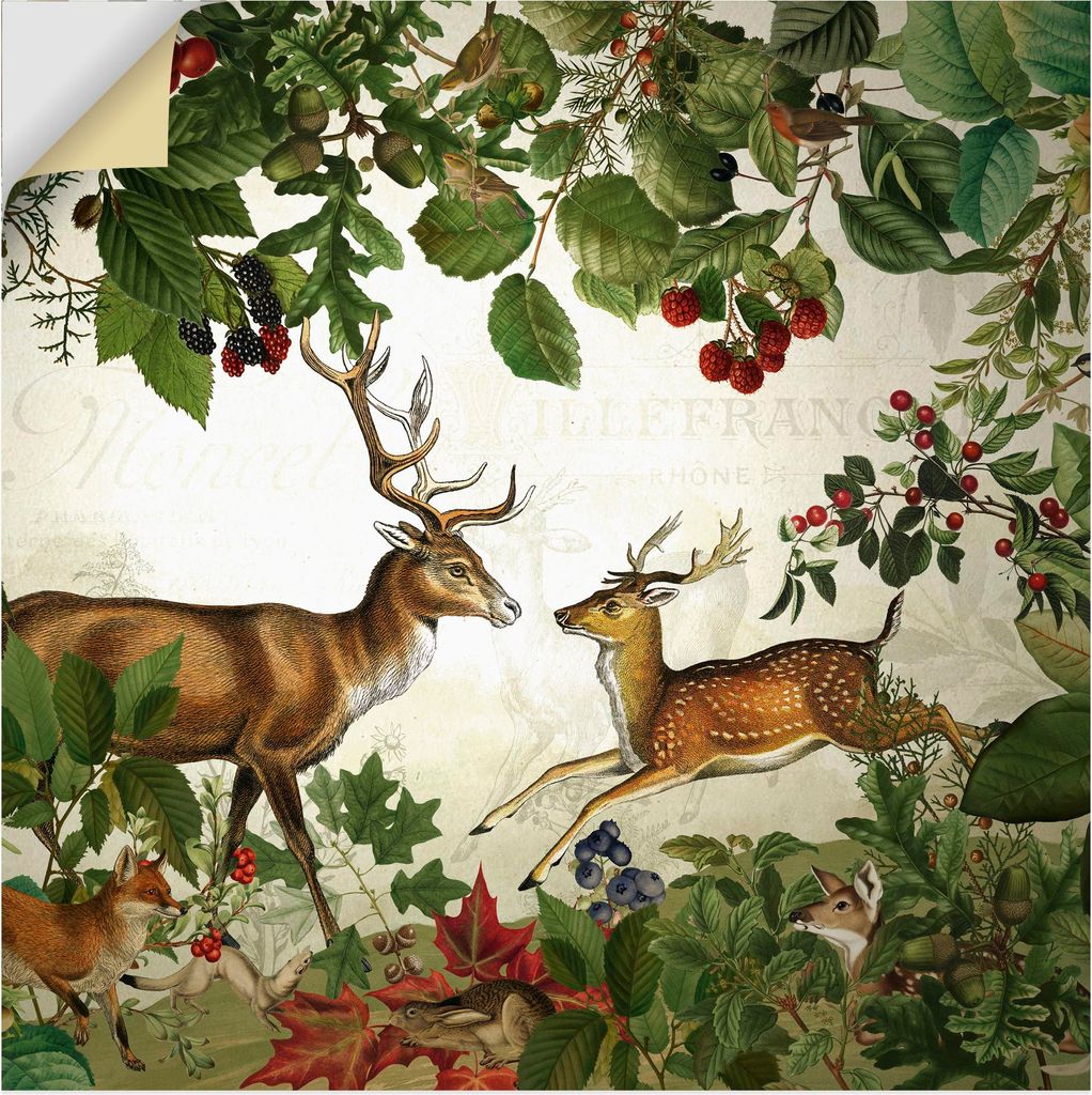 ARTland Wandbild, selbstklebend Wildtiere im Herbst Wald Größe: 40x40 cm
