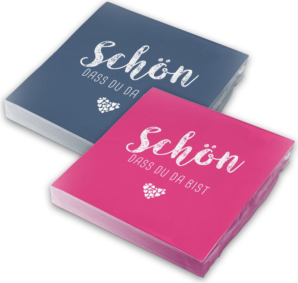itenga 40x Serviette Schön dass du da bist (20x dunkelblau - 20x pink)