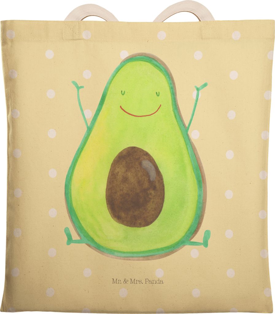Mr. & Mrs. Panda shopping bag Avocado Glücklich - Gelb Pastell - Geschenk, Tote, Stoffbeutel, Frucht, Chaos, Tasche, Beuteltasche, Freude, einkauf...