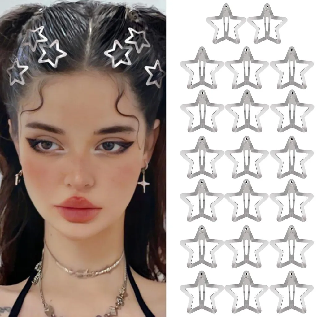 Barrettes étoiles qui ne glissent pas : lot de 20 clips argentés Y2K