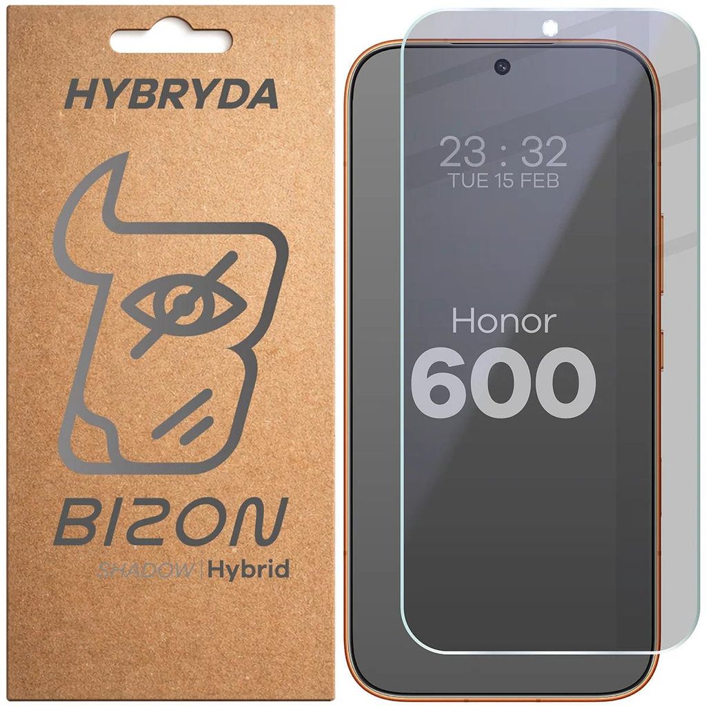Hybridglas mit Privatschutzfilter für Honor 600 5G, Bizon Hybrid Shadow, Matt