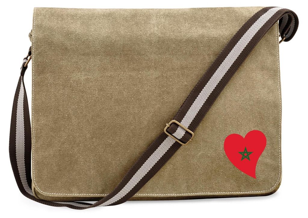 Huuraa Umhängetasche Marokko Flagge Herz 14 Liter Sahara Canvas Laptoptasche Geschenkidee