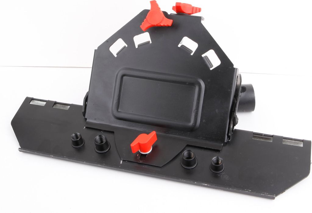 A black tile cutting accessory with red adjustment knobs, shown against a white background.