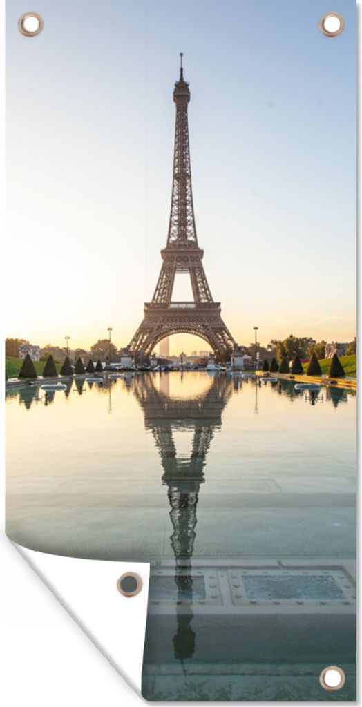 MuchoWow 80x160 cm Outdoor-Poster Gartendeko Sichtschutz Garten Poster für den Garten Paris - Eiffelturm - Wasser