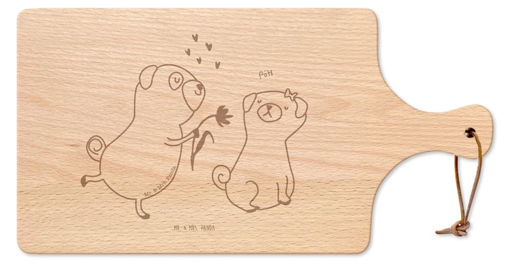 Mr. & Mrs. Panda Holzbrett Mops Verliebt - Transparent - Geschenk, Knuffig, Hund, Sprüche, vesperbrett, Frühstücksbrett, Partner, Servierbrett, ...