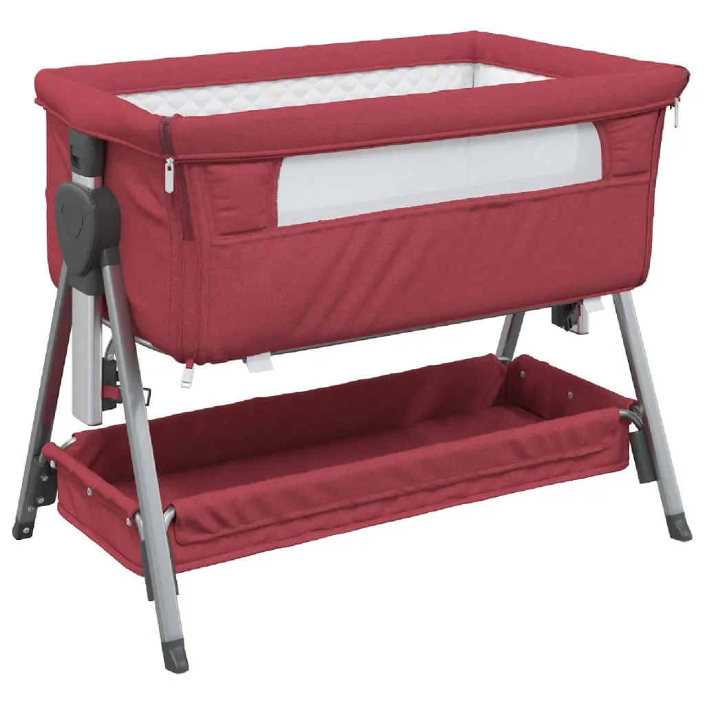 vidaXL Lit de bébé avec matelas Rouge - Tissu de lin confortable (60x120)