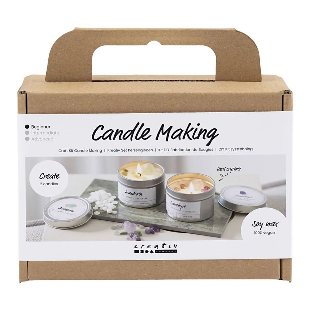 Creativ company mini hobbyset kaarsen maken, sojakaars met aventurien en amethist, crème, off white, 1 doos