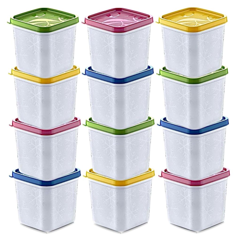 12 x Tiefkühldosen 380 ml - Gefrierdosen zum Einfrieren und Auftauen - Stapelbare Frischhaltedosen - Mikrowellendosen