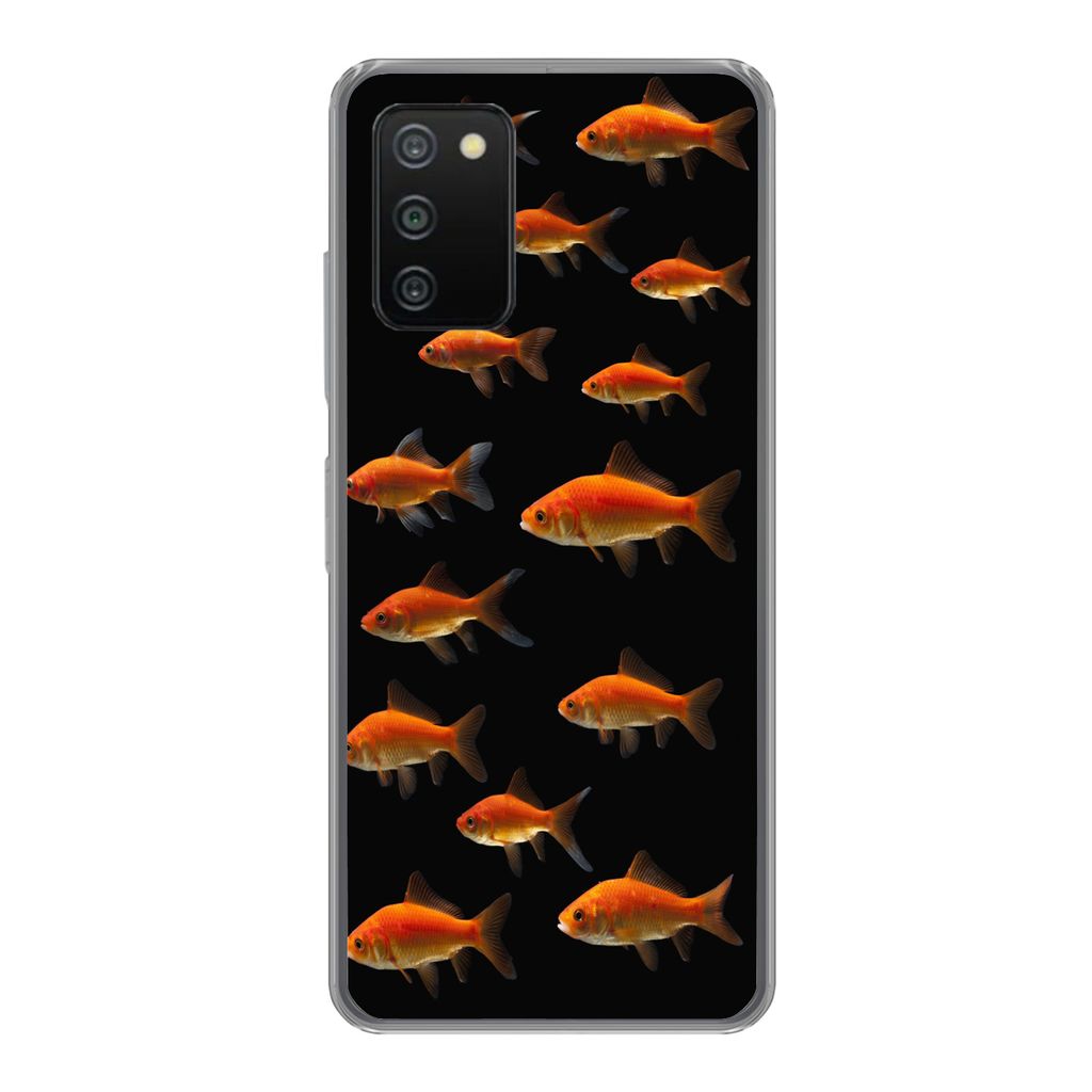 MuchoWow Handyhülle Schutzhülle Hülle für Samsung Galaxy A03s Goldfisch - Tiere - Schwarz Silikon Softcase Handy Hülle - Schutz