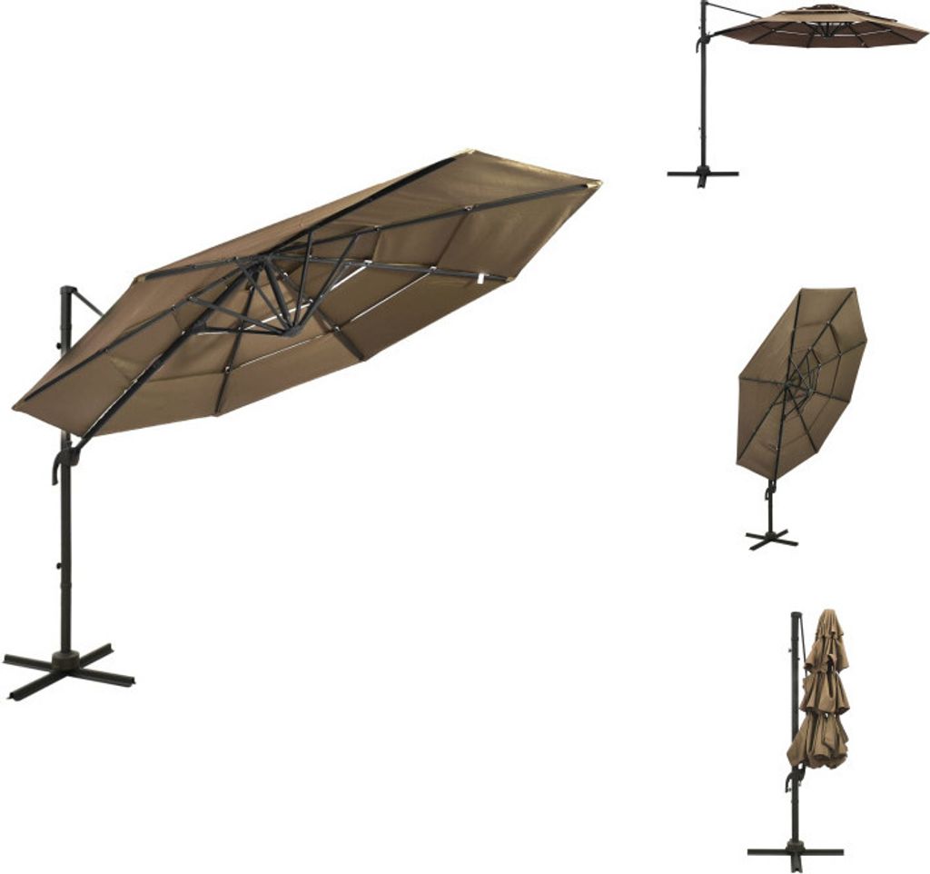vidaXL Sonnenschirm mit Aluminium-Mast 4-lagig Taupe 3x3 m - Sonnenschirme & Sonnenschutze