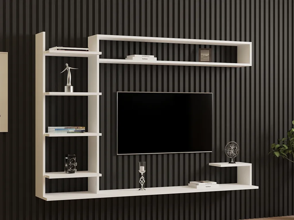 Élément TV en Mélamine Blanche Haute Résistance Noble - Design 180 cm