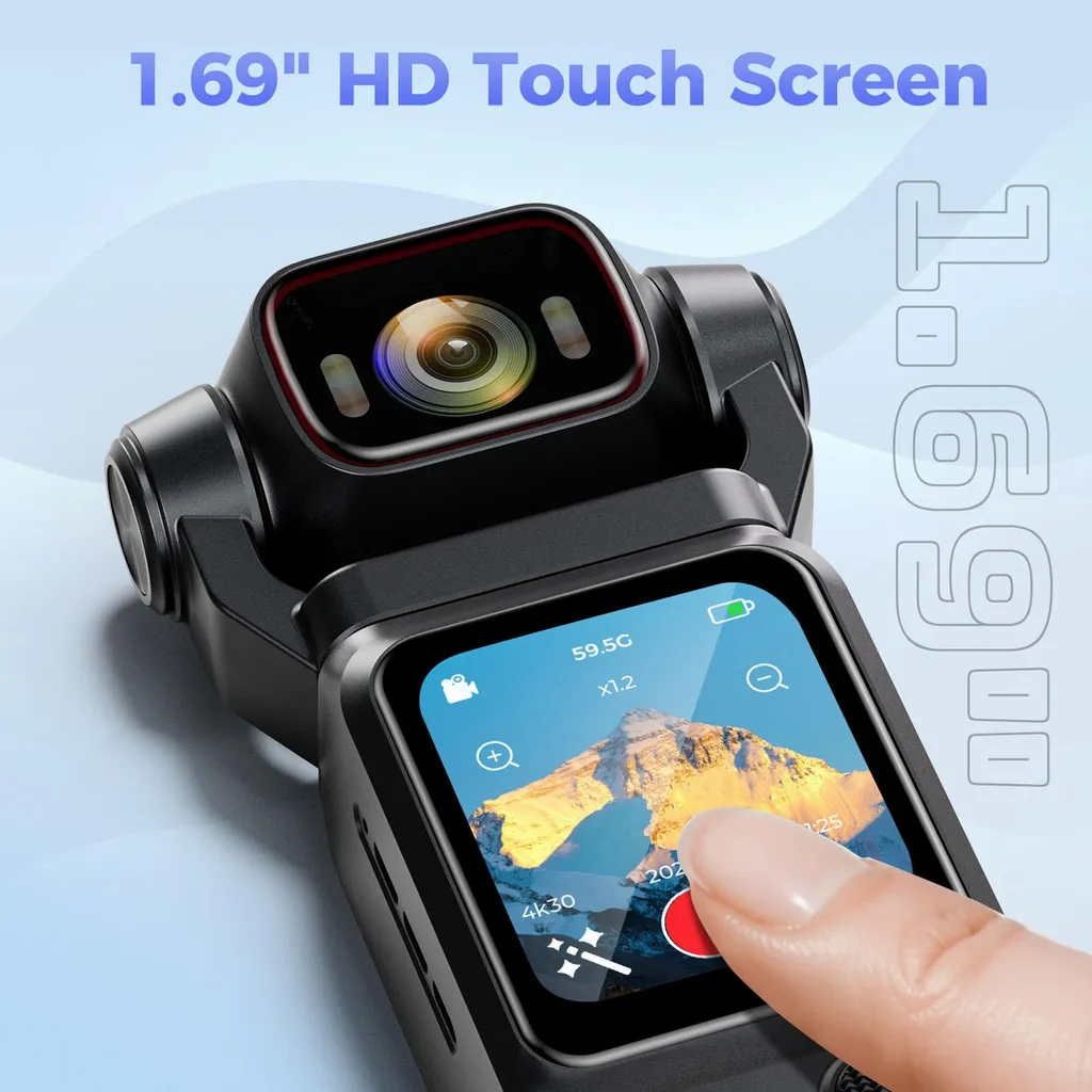 Caméra 4K stabilisée avec objectif grand angle et rotation à 180°