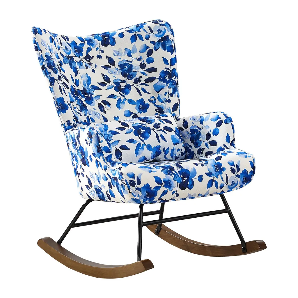 HomeMiYN Fauteuil à Bascule avec Structure Métallique Style Fleur Bleue