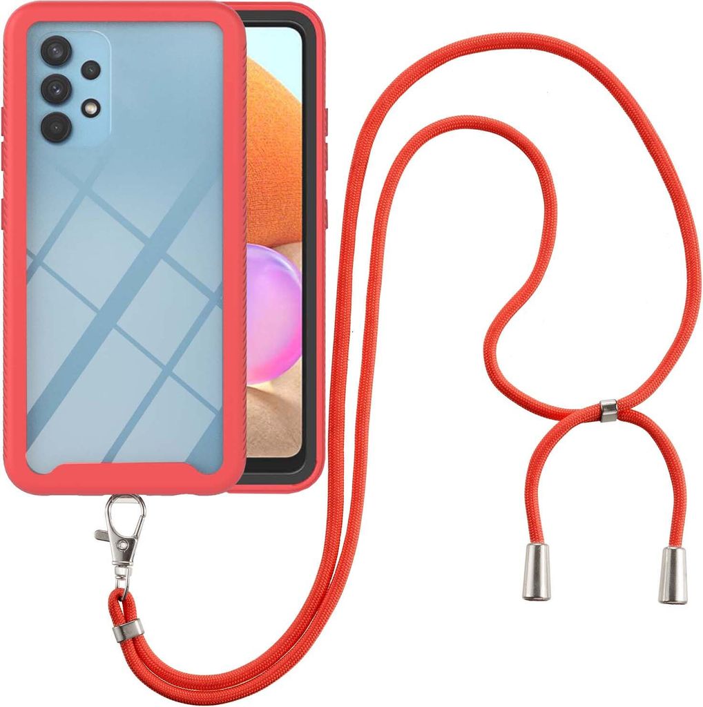 Samsung Galaxy A32 4G Handykette Hülle, Transparente TPU Bumper Ganzkörper Schutzhülle mit Kordel zum Umhängen Necklace Schlüsselband für Sam...