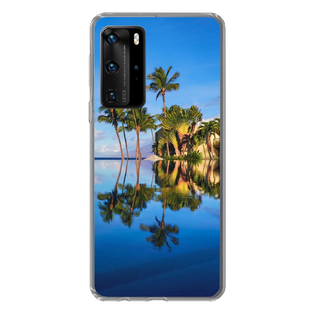 MuchoWow Handyhülle Schutzhülle Hülle für Huawei P40 Pro Am Wailea Beach in Hawaii spiegeln sich die Palmen im Wasser Silikon Softcase Handy ...