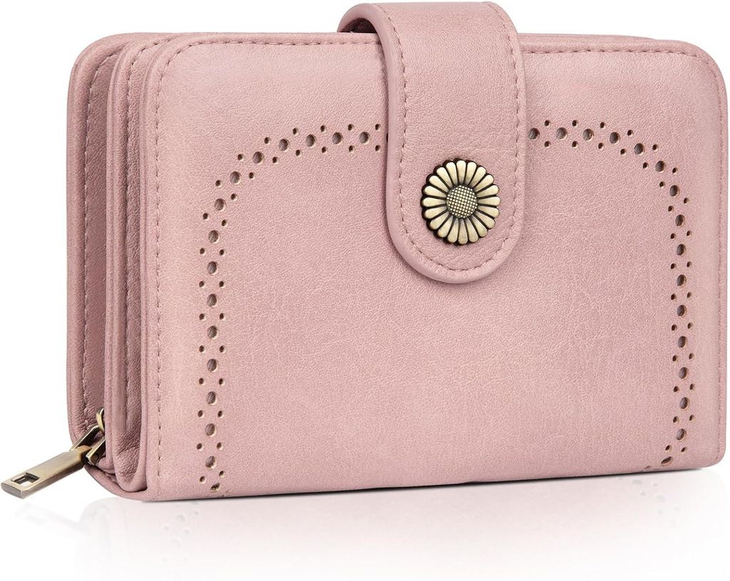Damen Geldbörse aus Kunstleder Vintage Portemonnaie Mittelgroß mit RFID Schutz Reißverschluss Kartenfächern Münzfach Geschenkbox