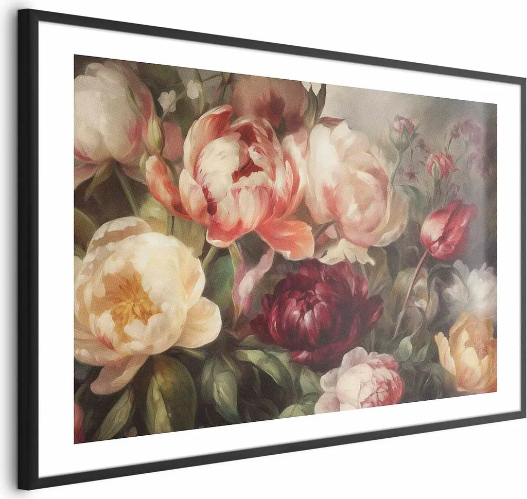 Poster Incorniciato Peonie 90x60 cm - Cornice Nera Inclusa - Offerta