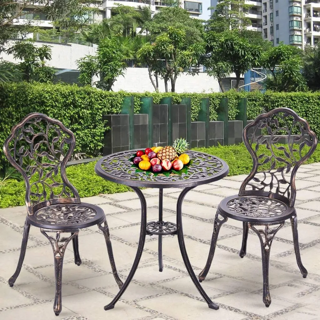 Groupe de sièges de jardin avec table et 2 chaises de balcon noires