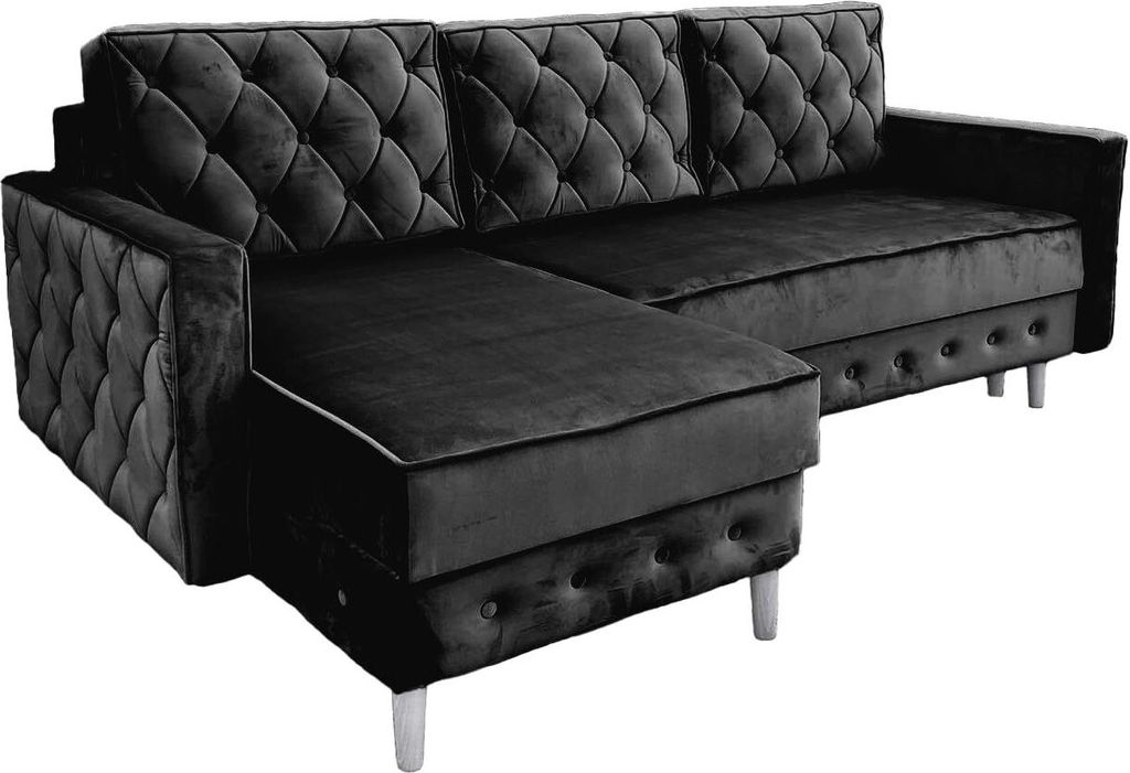 Ares Meble Ecksofa mit Schlaffunktion LUX-L - Ottomane Sofa L-Form, L-Couch 3-Sitzer, Schlafcouch mit Bettkasten, 227x144 cm - Weiße Beine - Schwarz
