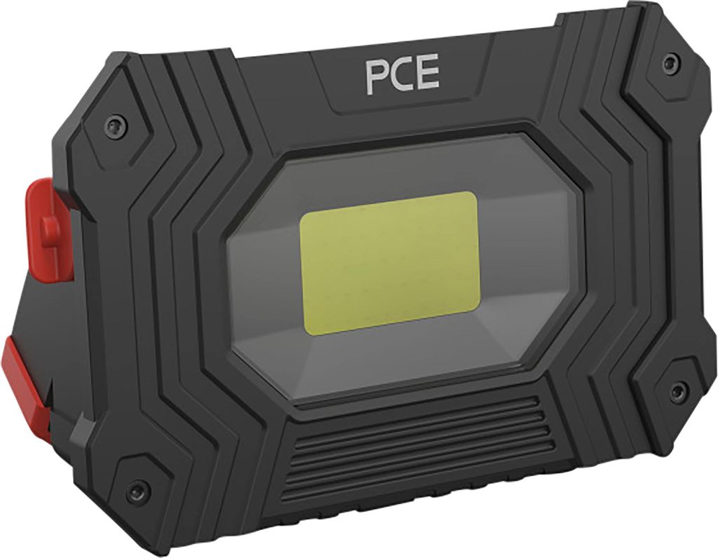 A black and gray work light with red accents is shown against a white background.