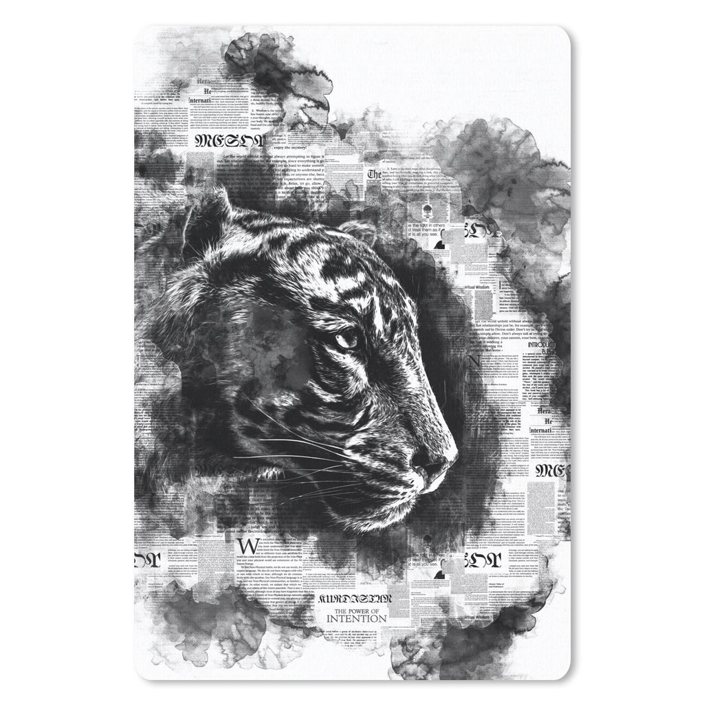MuchoWow Mauspad Mousepad Kopf eines Tigers auf einer Zeitung Hintergrund - schwarz und weiß 18x27 cm - Mousepads - Maus Mat - Pad - Mausunterlage