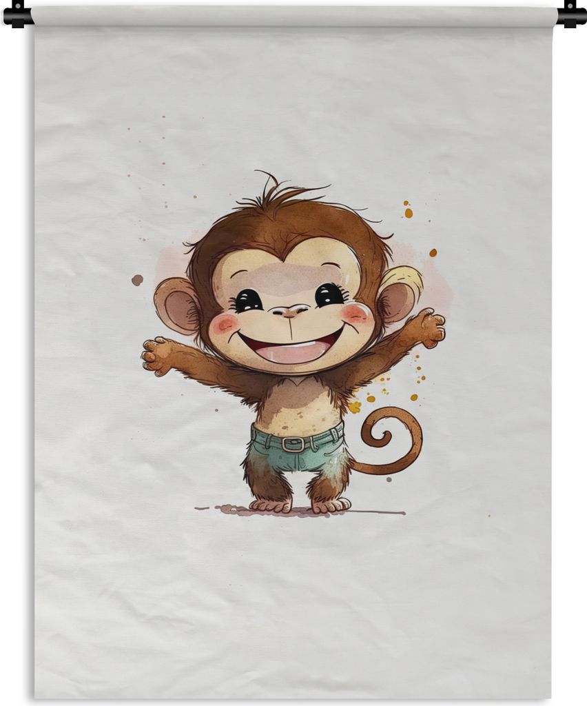 MuchoWow Wandteppich Wandbehang Affe - Braun - Aquarell - Tiere - Mädchen - Jungen 60x80 cm Tapisserie Dekoration Wandtuch - Decke - Wandtücher...