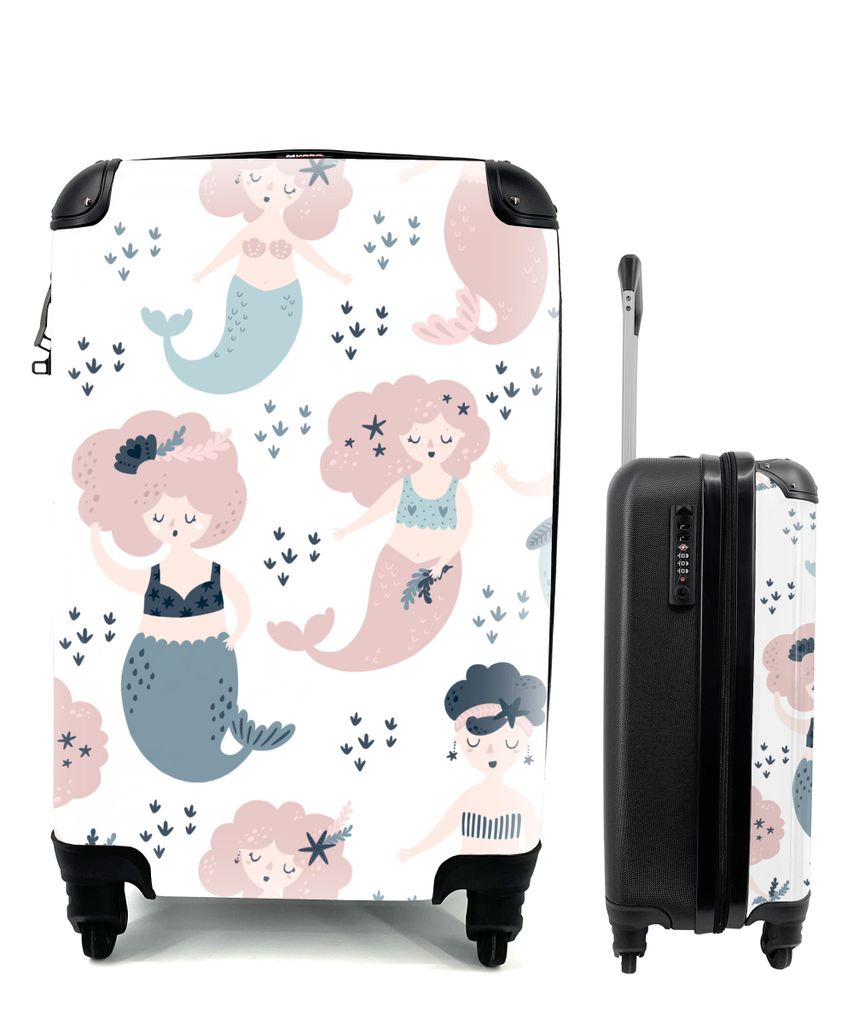 MuchoWow Koffer Handgepäck Trolley Rollkoffer Kleine Reisekoffer mit 4 Rollen - Meerjungfrau - Schnittmuster - Kinder - Mädchen - Baby - Cabin ...