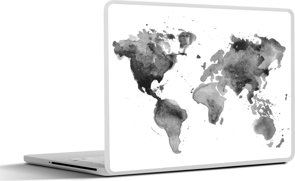 MuchoWow Laptop Aufkleber Sticker Cover Weltkarte - Aquarell - Schwarz 31x22.5 cm - Laptop-Deko