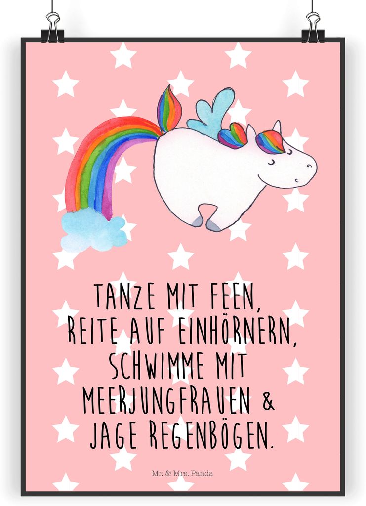 Mr. & Mrs. Panda Bild Einhorn Fliegendes Pferd DIN A4 - Rot Produktbild 