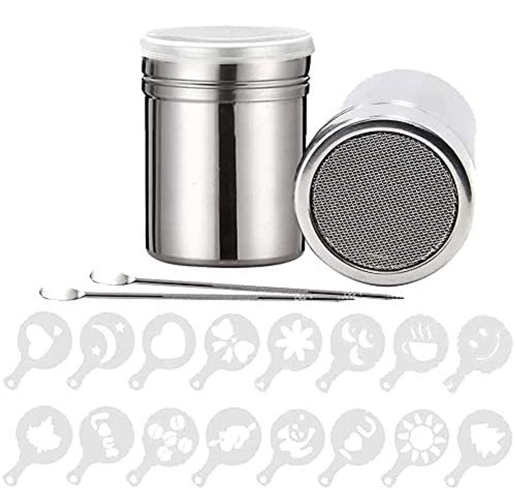 Kaffee-Streuer-Set: 2 Streuer, 16 Schablonen, 2 Stifte