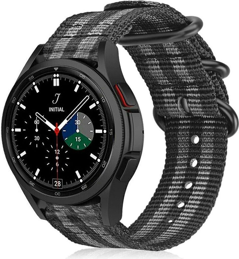 Strap-it Samsung Galaxy Watch 4 Classic 42mm Nylon-Schnallenarmband (Schwarz/Grau)