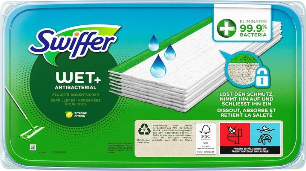 Feuchte Bodentücher Wet+ antibakteriell, Nachfüllpackung, Produktbild 