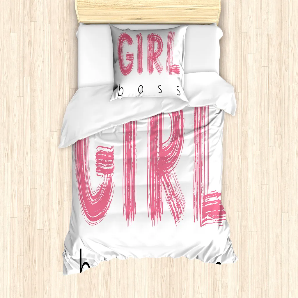 Set Copripiumino Ragazza ABAKUHAUS Rosa Grigio Calligrafico 135x200
