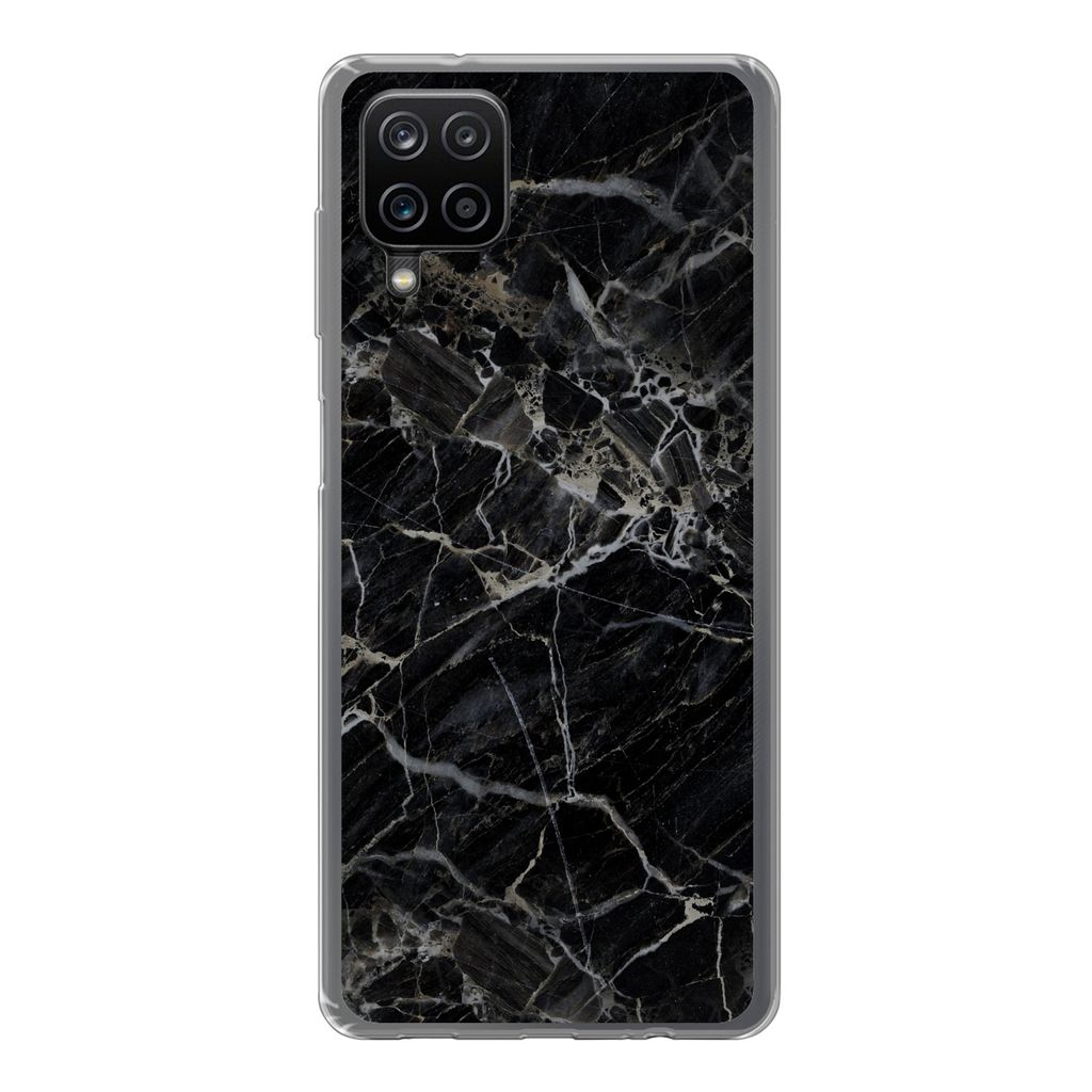 MuchoWow Handyhülle Schutzhülle Hülle für Samsung Galaxy A12 Marmor - Schwarz - Weiß Silikon Softcase Handy Hülle - Bild