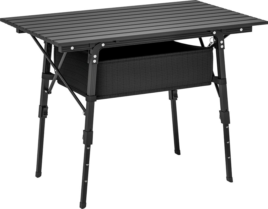 Outsunny Campingtisch, Klappbarer Picknicktisch mit Aufbewahrungskorb, Tragetasche, Höhenverstellbar Klapptisch, für Gartenpartys, Camping, Grill...