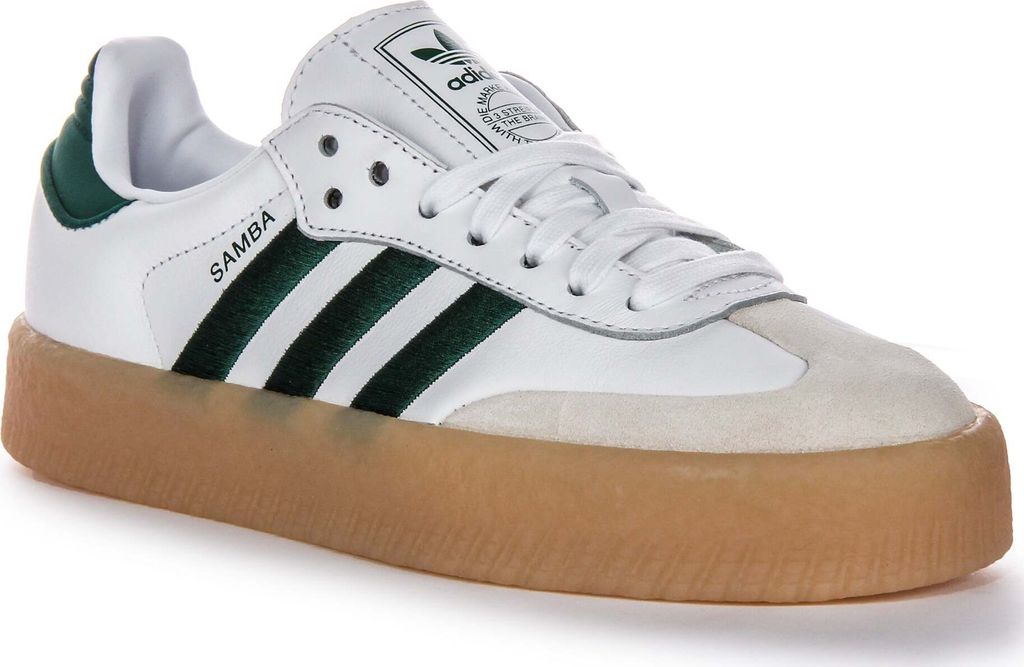 Adidas Sambae Vintage Stitch & Turn Zehenschutzkappe Damen Nubukleder Sneaker in Weiß Grün – 3.5 UK - 36 EU - 5 US / White Green