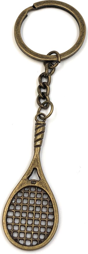 Onwomania Schlüsselanhänger Tennis Schläger Bronze mit Ball Metall Anhänger Charm