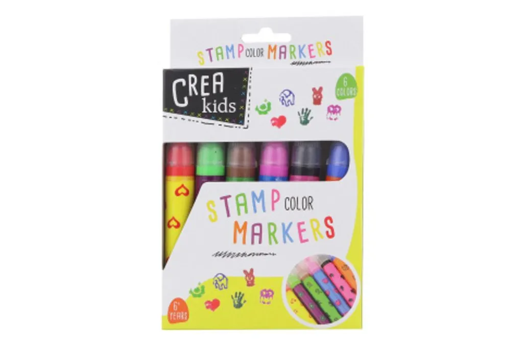 Crea Kids Stamp Markers 6 Couleurs : Encre Lavable et Pointes Tampons