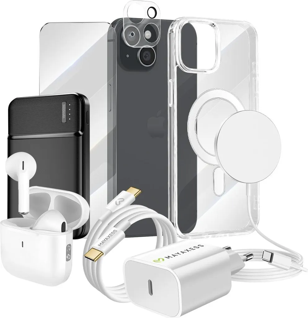 Coffret d'Accessoires iPhone 15 Mayaxess : Pack 8 en 1 avec Coque et Audio