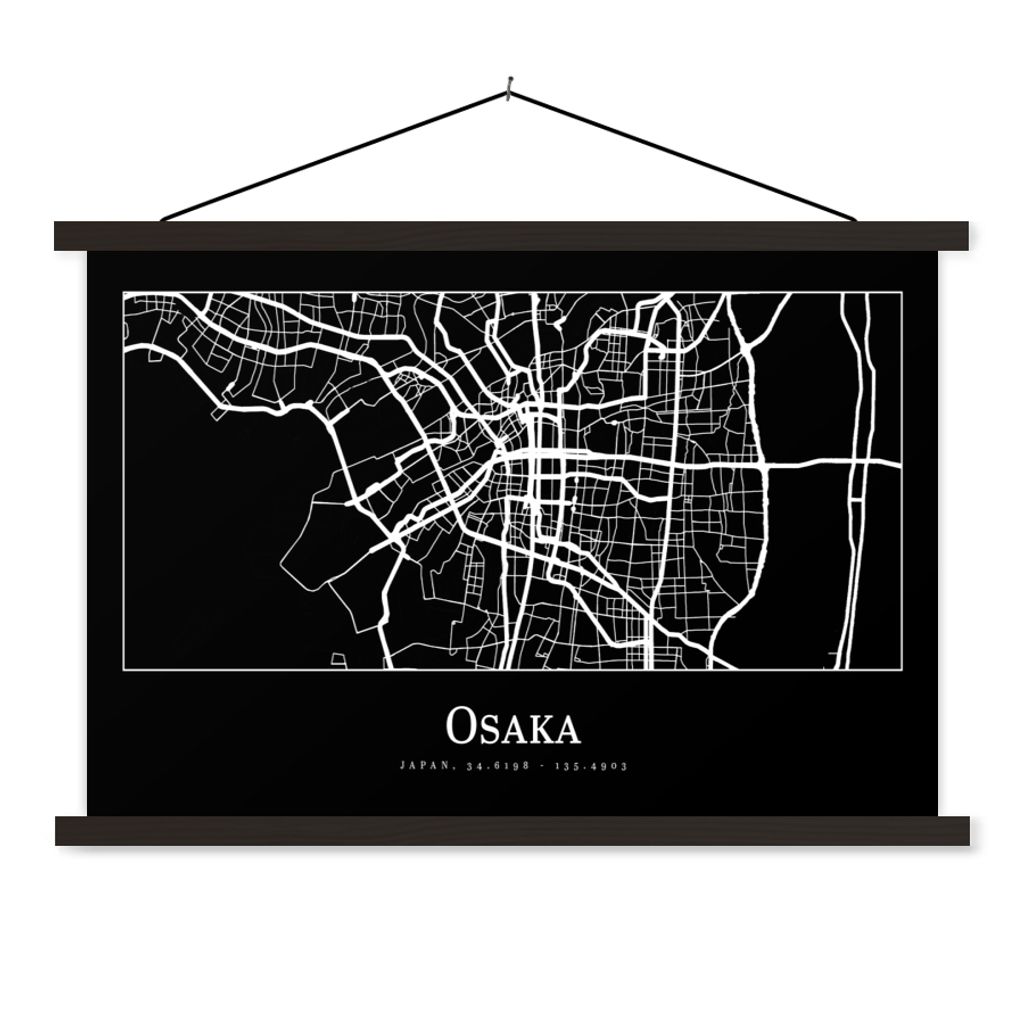 MuchoWow Textilposter Karte - Osaka - Stadtplan 120x80 cm mit schwarzem Rahmen - Wanddeko