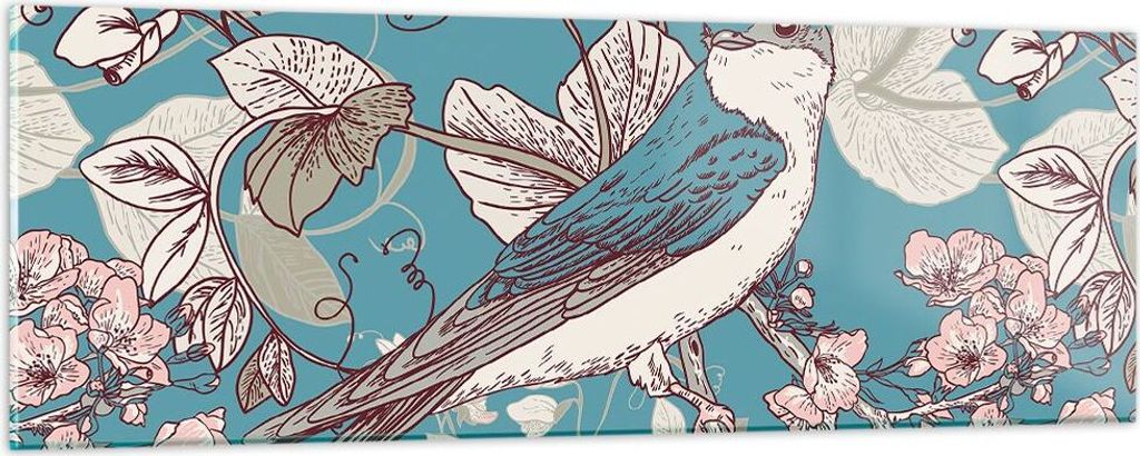 Bilder auf glas - Vogel Baum modern - 90x30cm - Glasbilder - Wandbilder - Kunstdruck - zum Aufhängen bereit - Wanddekoration aus Glas - Glas Bilde...