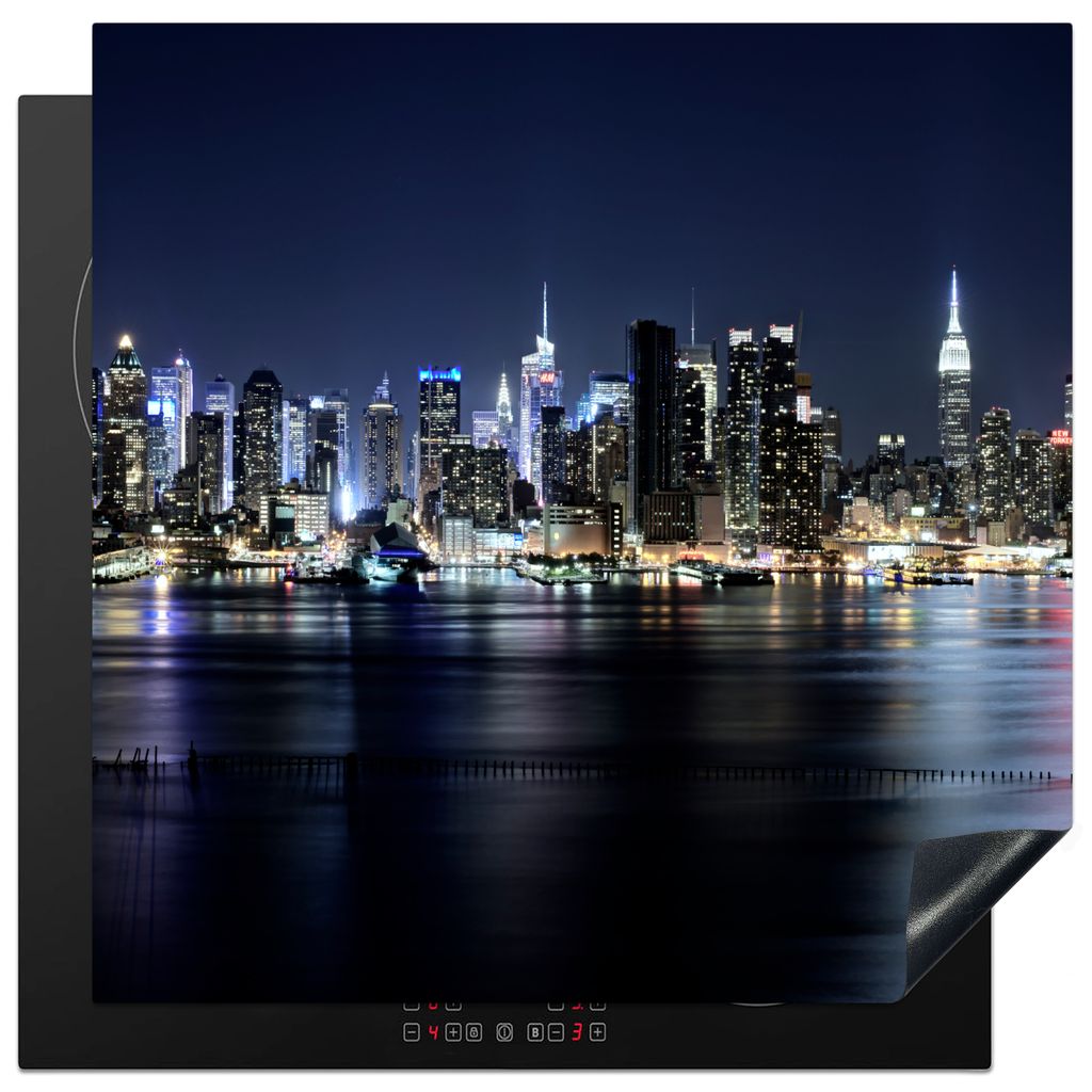 KitchenYeah Herdabdeckplatte New York - Licht - Skyline , 78x78cm, Küche Deko, Glaskeramikkochfeld Herdabdeckung, Abdeckplatte fùr Kochfeld