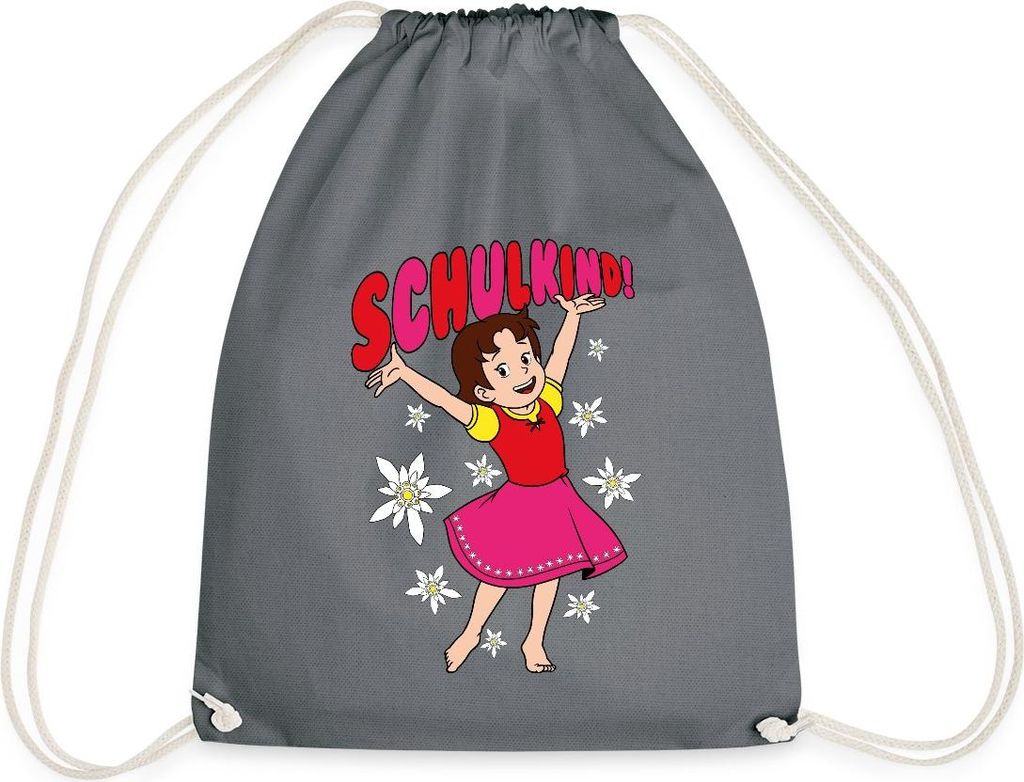 Spreadshirt Heidi Schulkind Erstklässler Einschulung Turnbeutel, One size, Grau