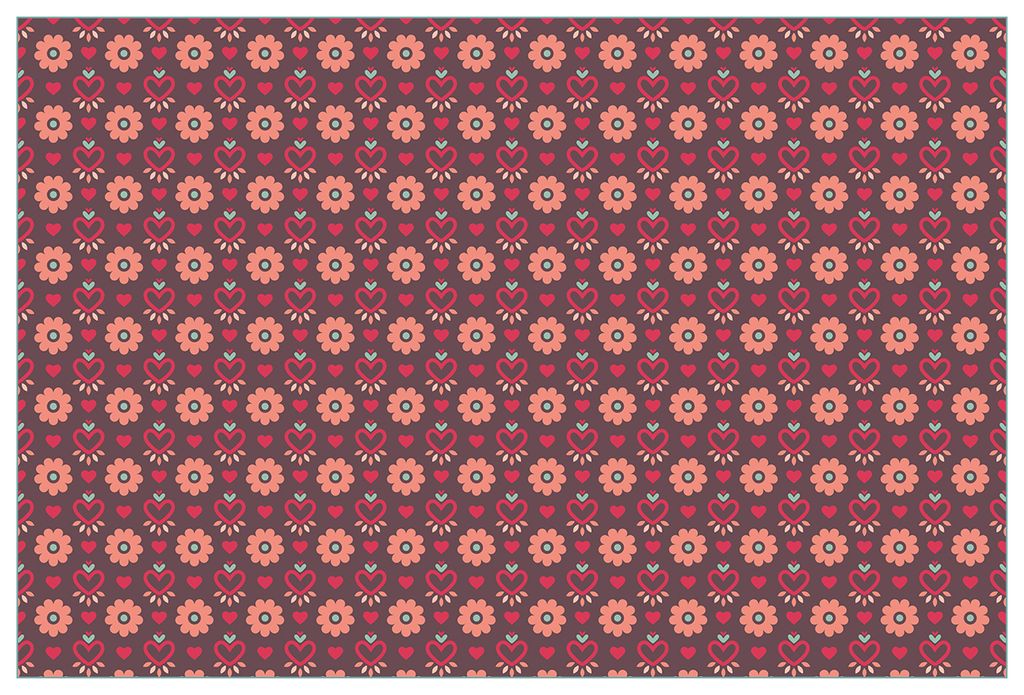 Wallario Küchenrückwand aus Glas, Größe: 90 x 60 cm, Motiv: Muster mit Blumen und Herzen | Spritzschutz | abwischbar | pflegeleicht | in