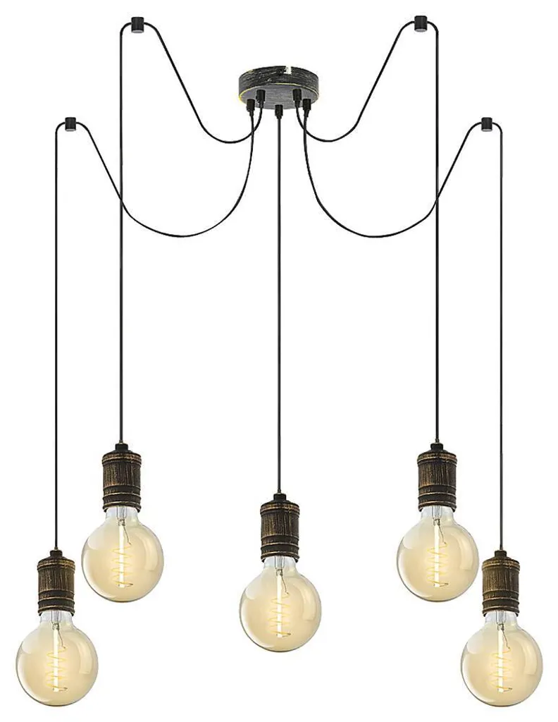 Suspension Multiple E27 avec 5 Lampes Or Antique et Câbles Ajustables 3218