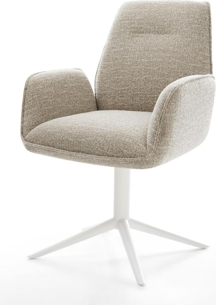 DELIFE Drehstuhl Zoa-Flex Webstoff Soft Beige Fußkreuz Weiß 360° drehbar Wippfunktion Taschenfederkern
