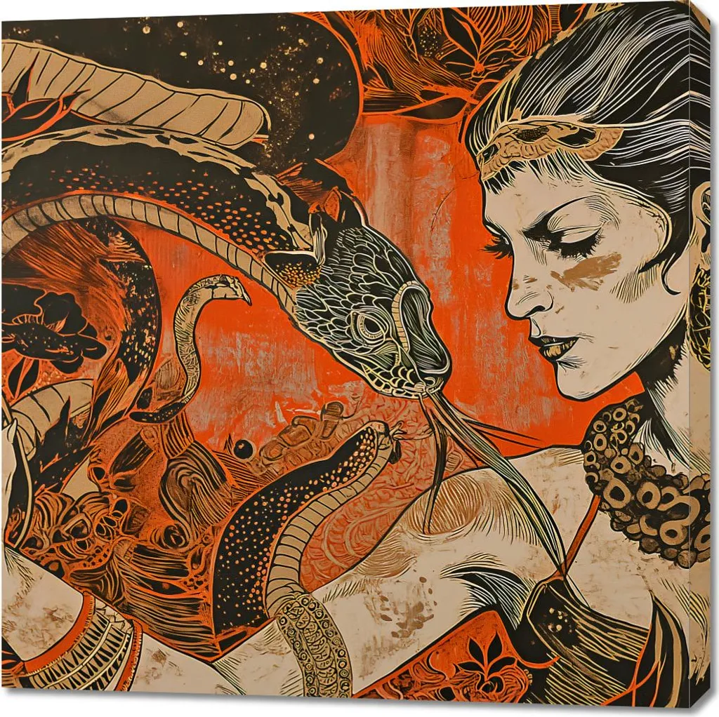 Décoration murale carrée 90x90 cm : Conversation avec le serpent